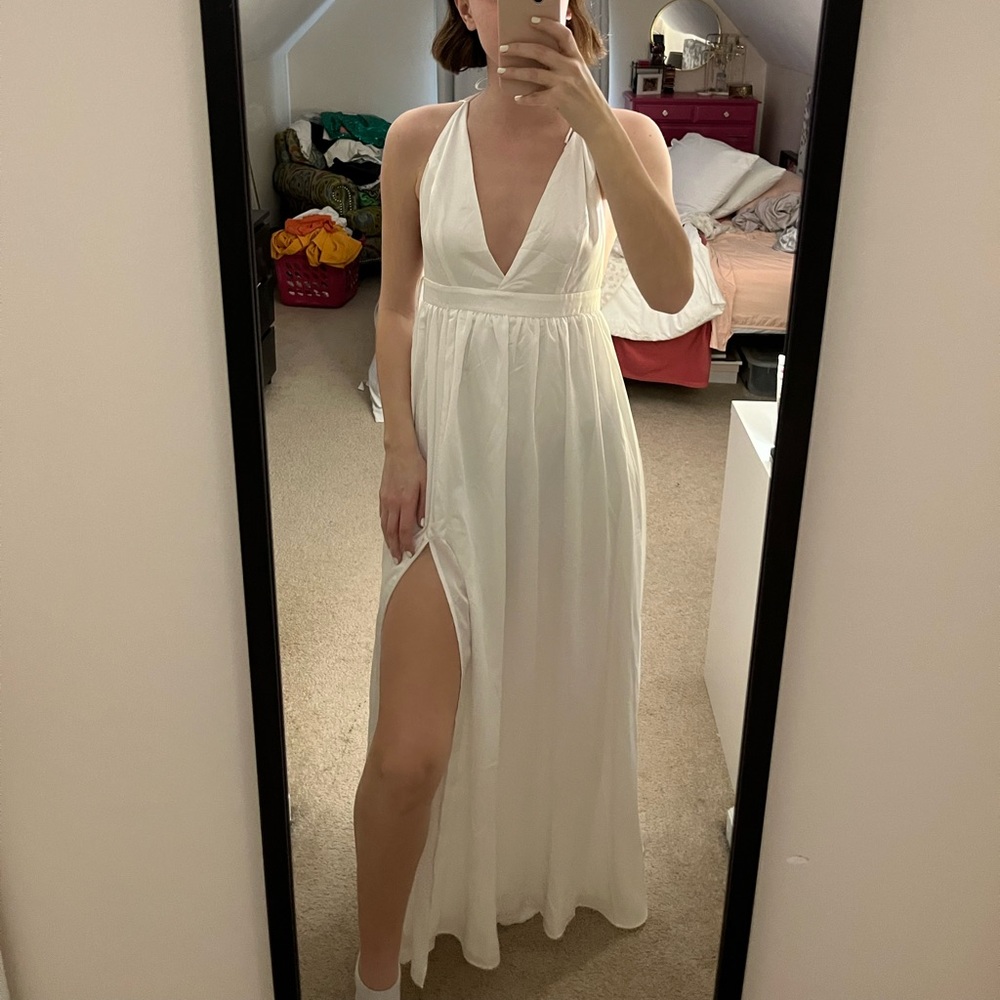 Lulus Long White Dress with slit